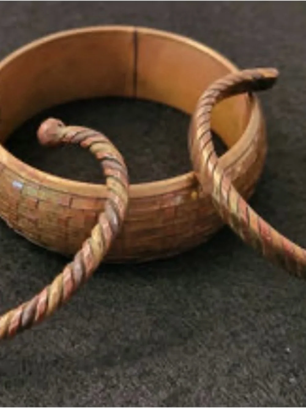 Vintage Copper bracelet lot of 2 Twist cuff Bracelets & a Woven Bangle 3 total